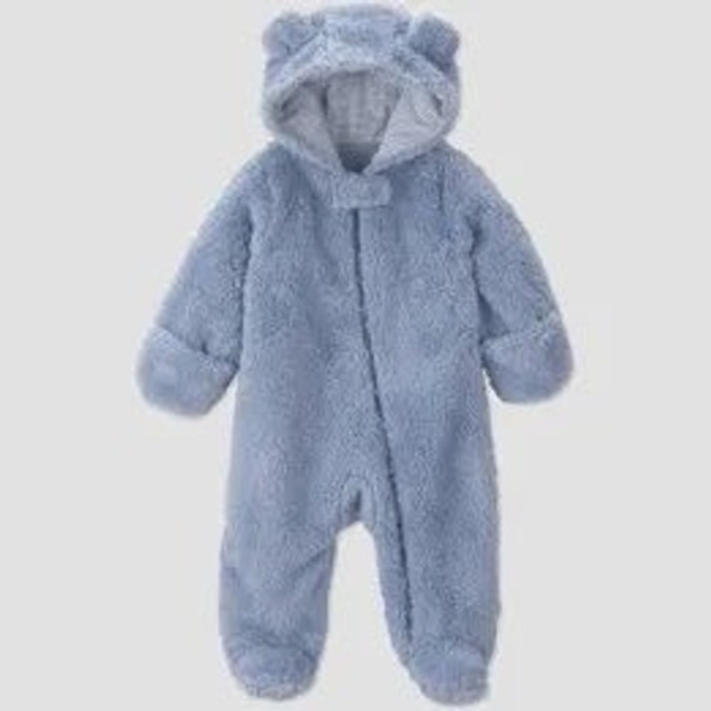 Carters Just One You Grey Sherpa Fleece Bear Ear Pram Suit 6M